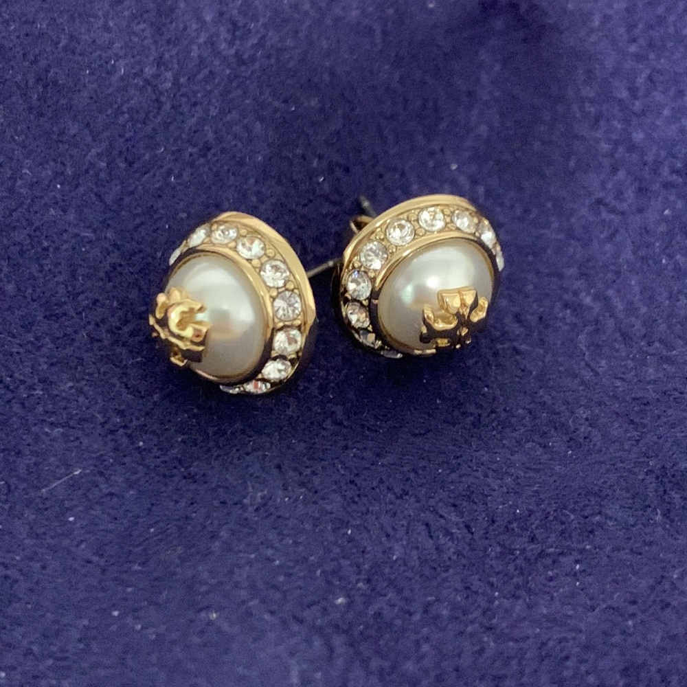 Tory Burch Authentic Silver Stud Logo Earrings